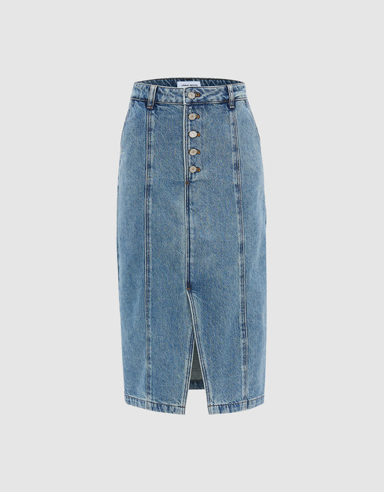 Slit Hem Denim Skirt