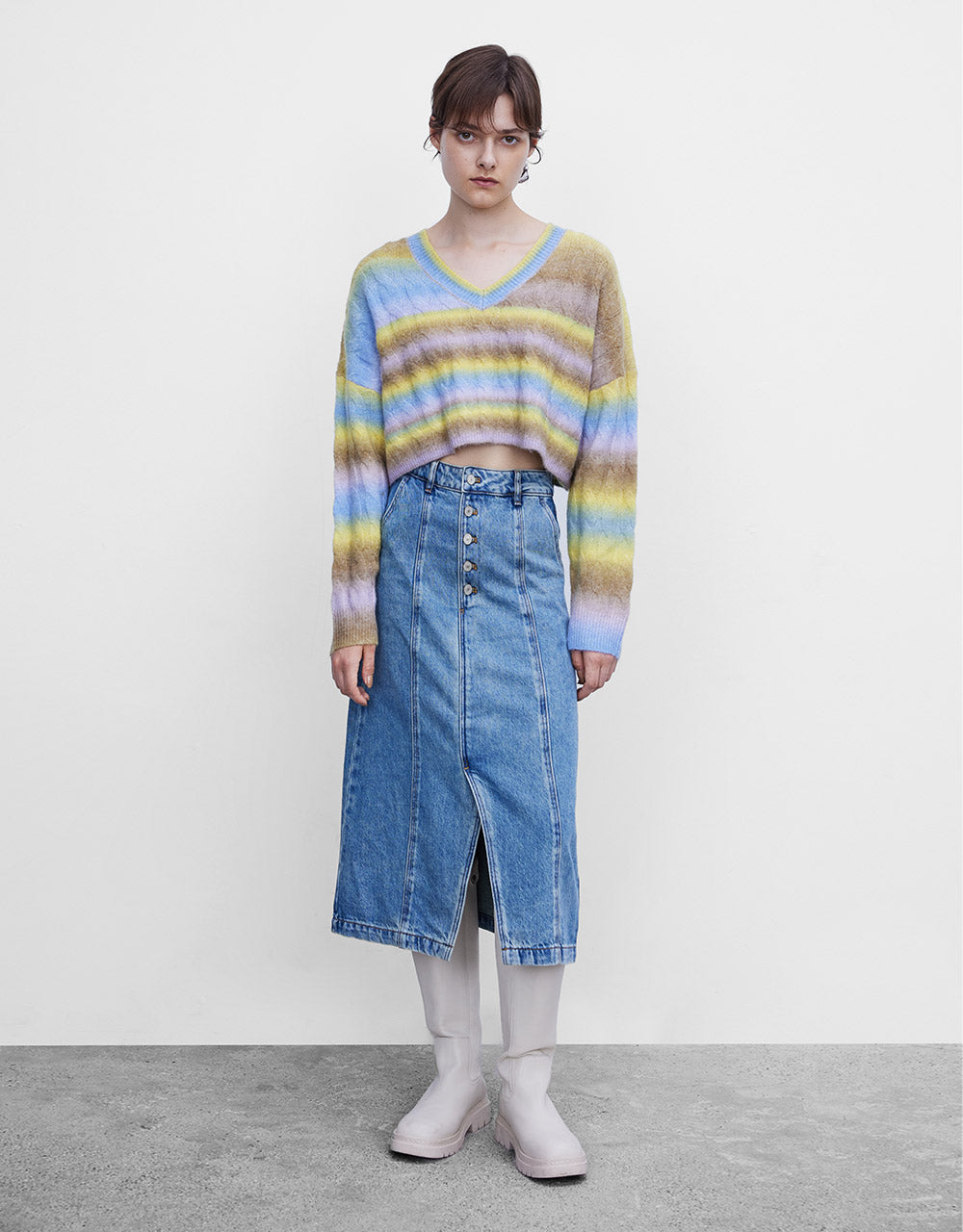 Slit Hem Denim Skirt