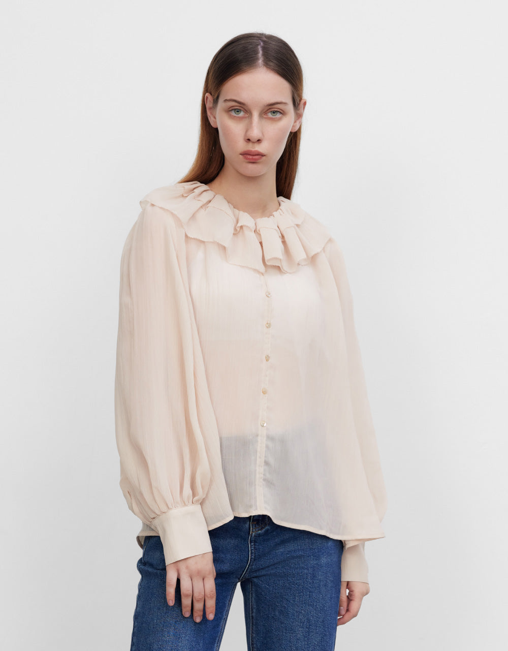 Ruffle Lapel Chiffon Shirt