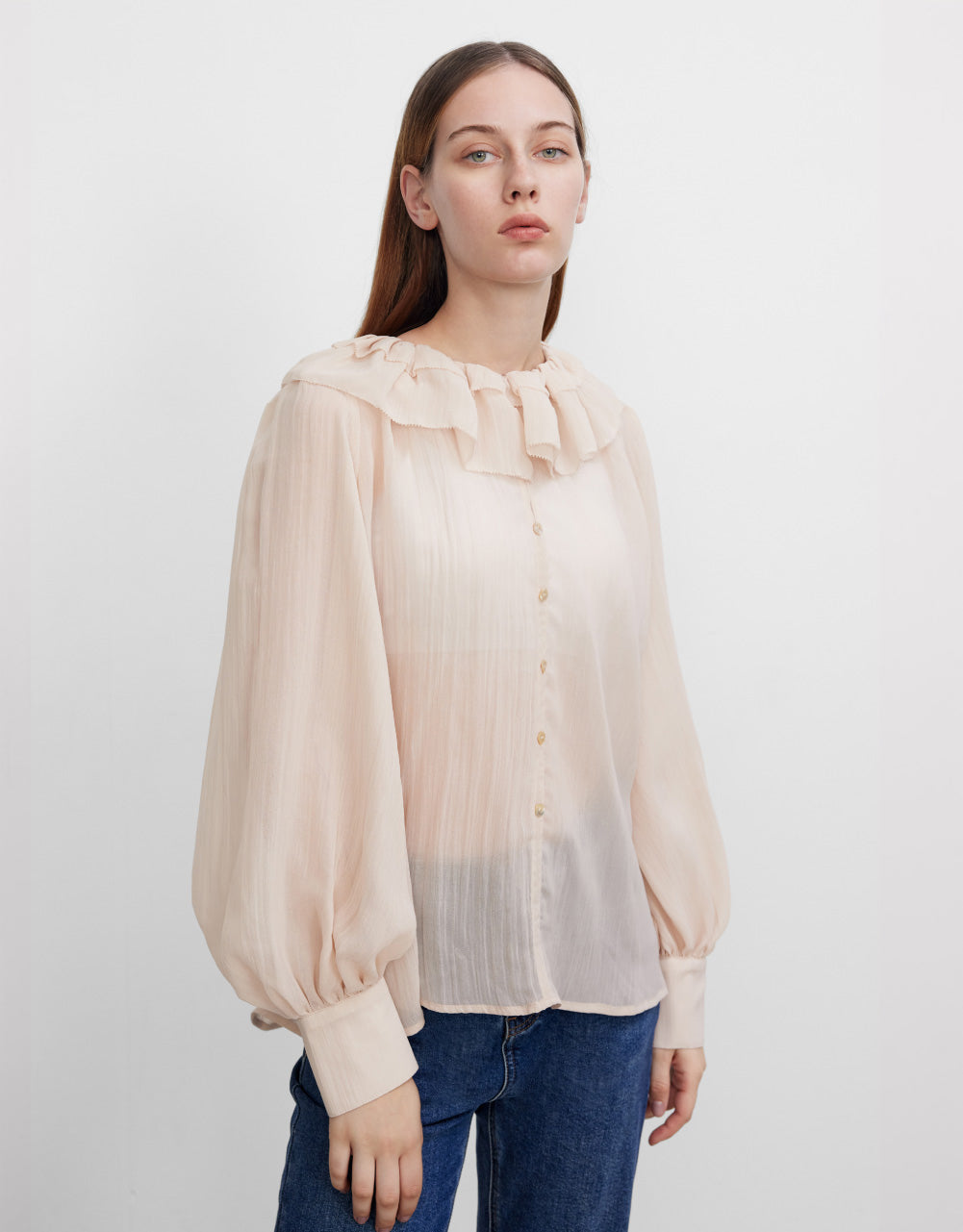 Ruffle Lapel Chiffon Shirt