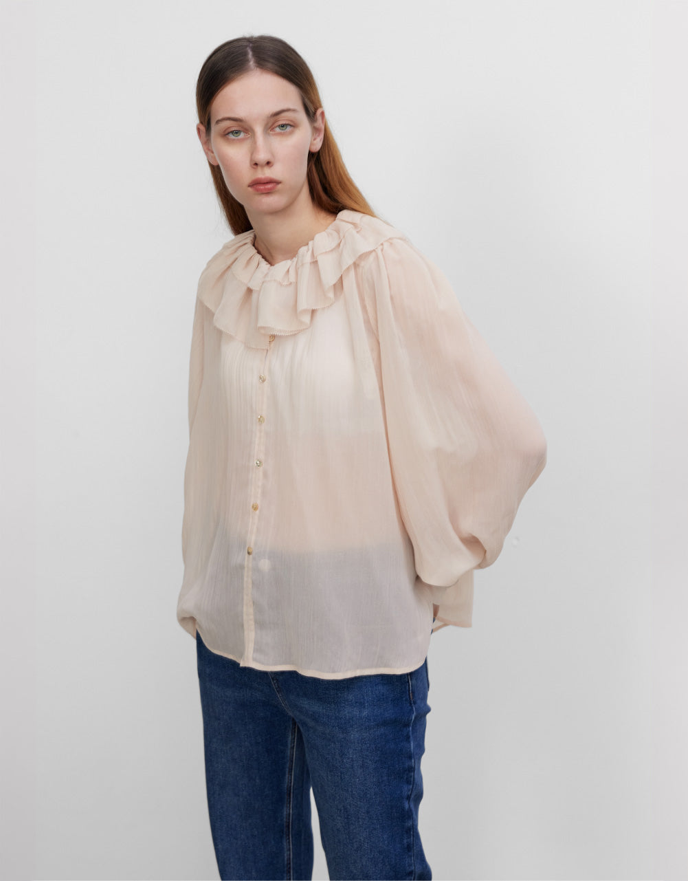 Ruffle Lapel Chiffon Shirt