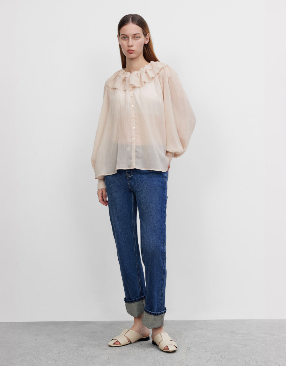 Ruffle Lapel Chiffon Shirt