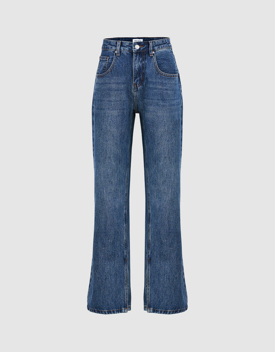 Slit Hem Wide Leg Jeans
