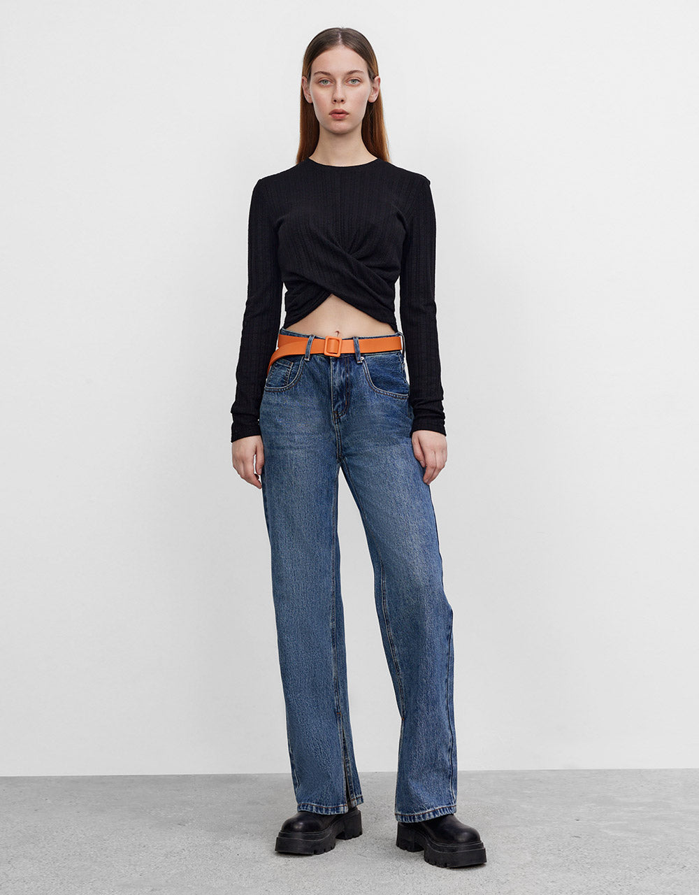 Slit Hem Wide Leg Jeans