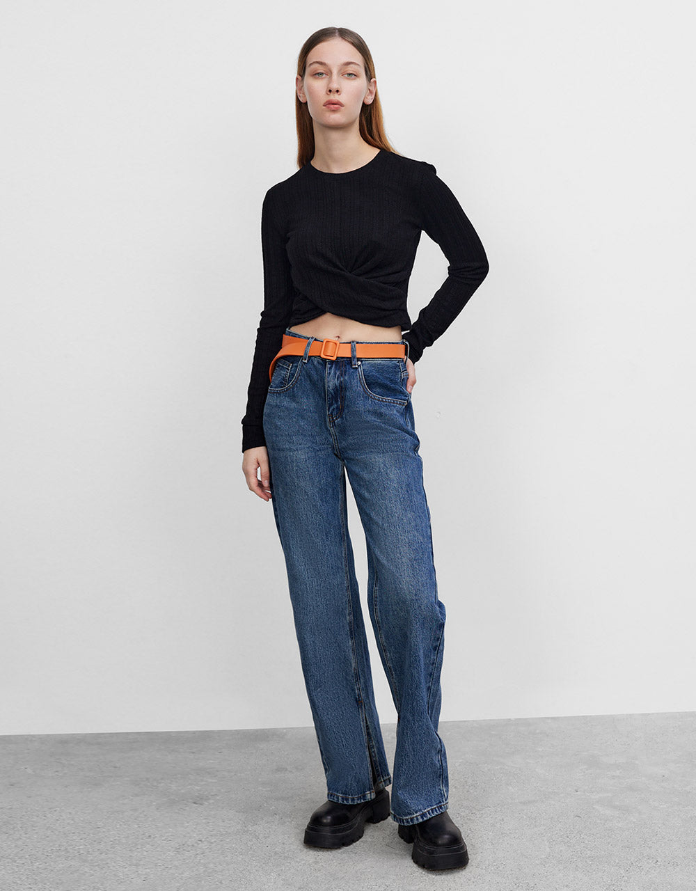Slit Hem Wide Leg Jeans