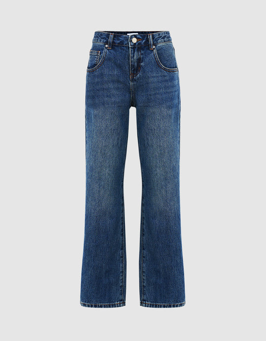Mid Waist Straight Jeans