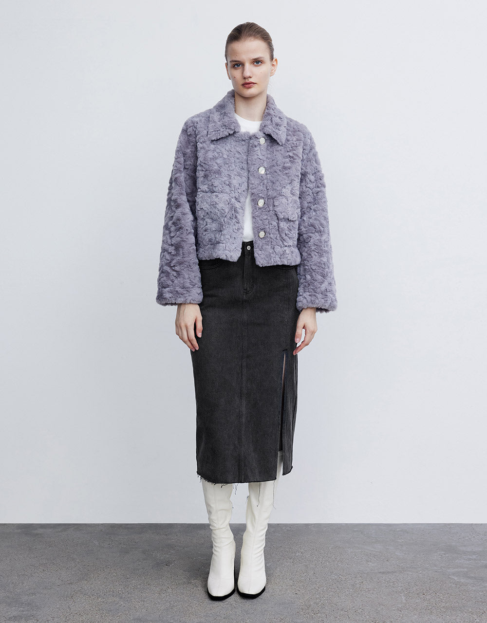 Slit Raw Hem Denim Skirt