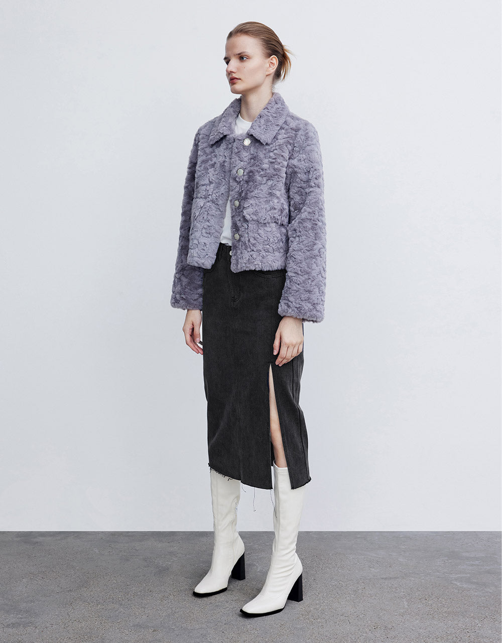 Slit Raw Hem Denim Skirt