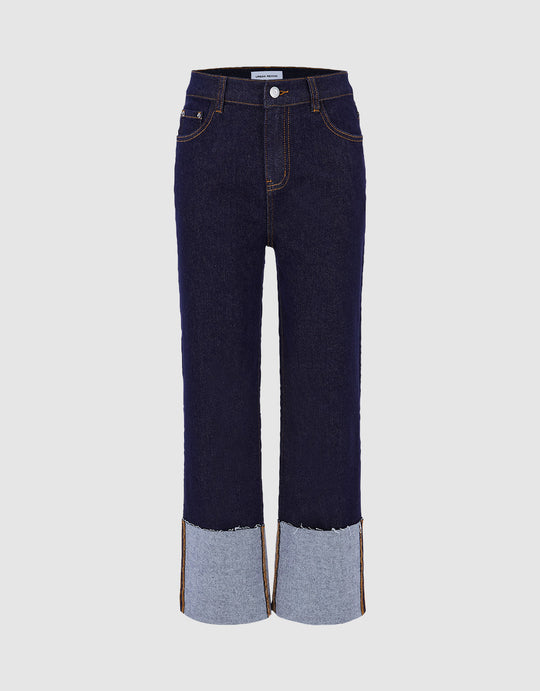 Roll Up Hem Wide Leg Jeans