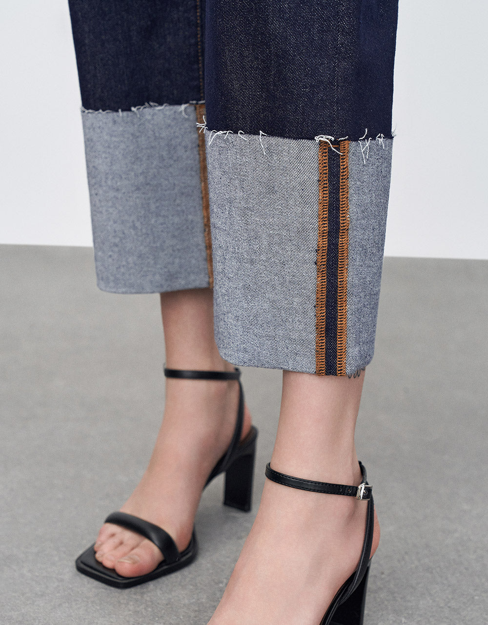 Roll Up Hem Wide Leg Jeans
