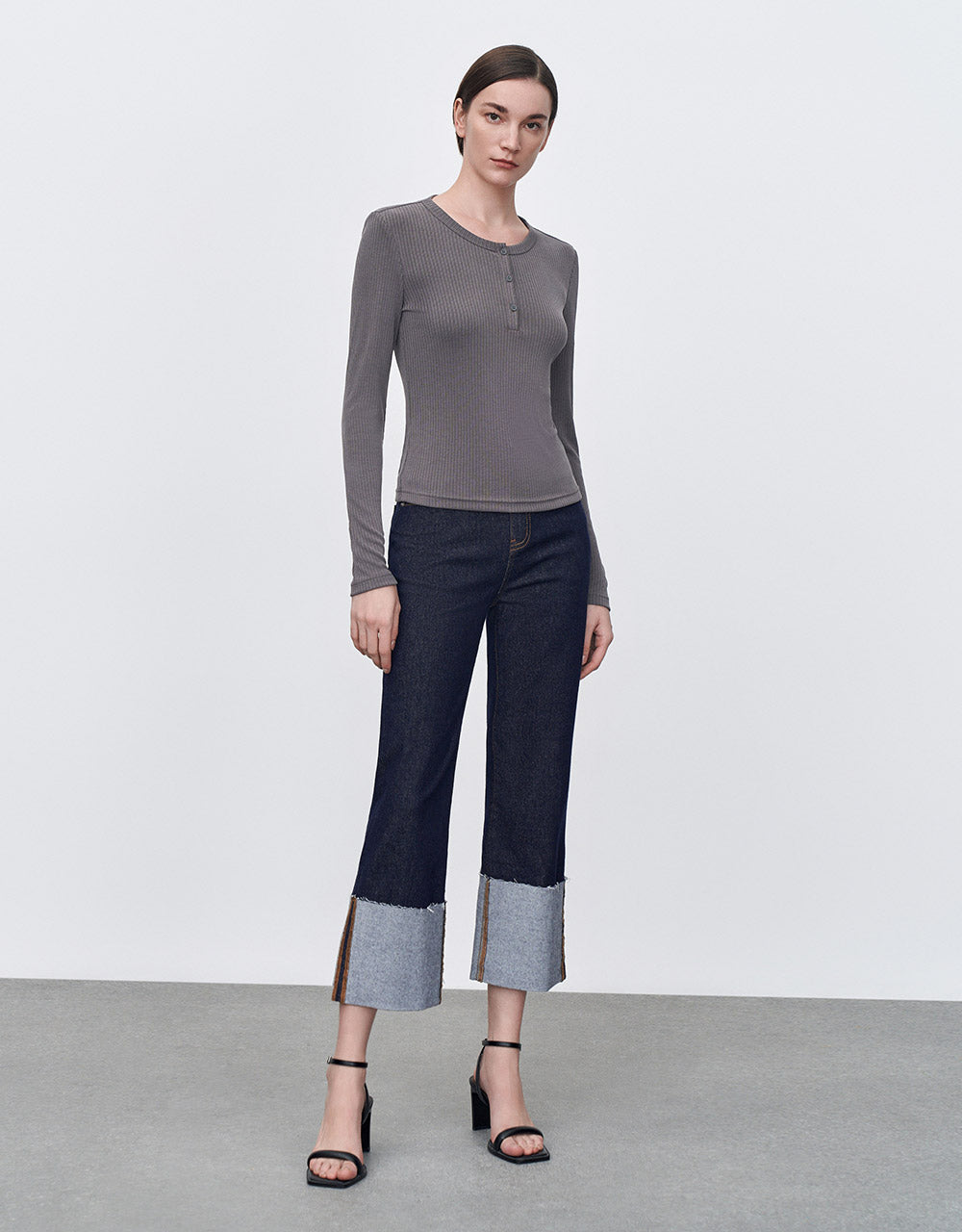 Roll Up Hem Wide Leg Jeans