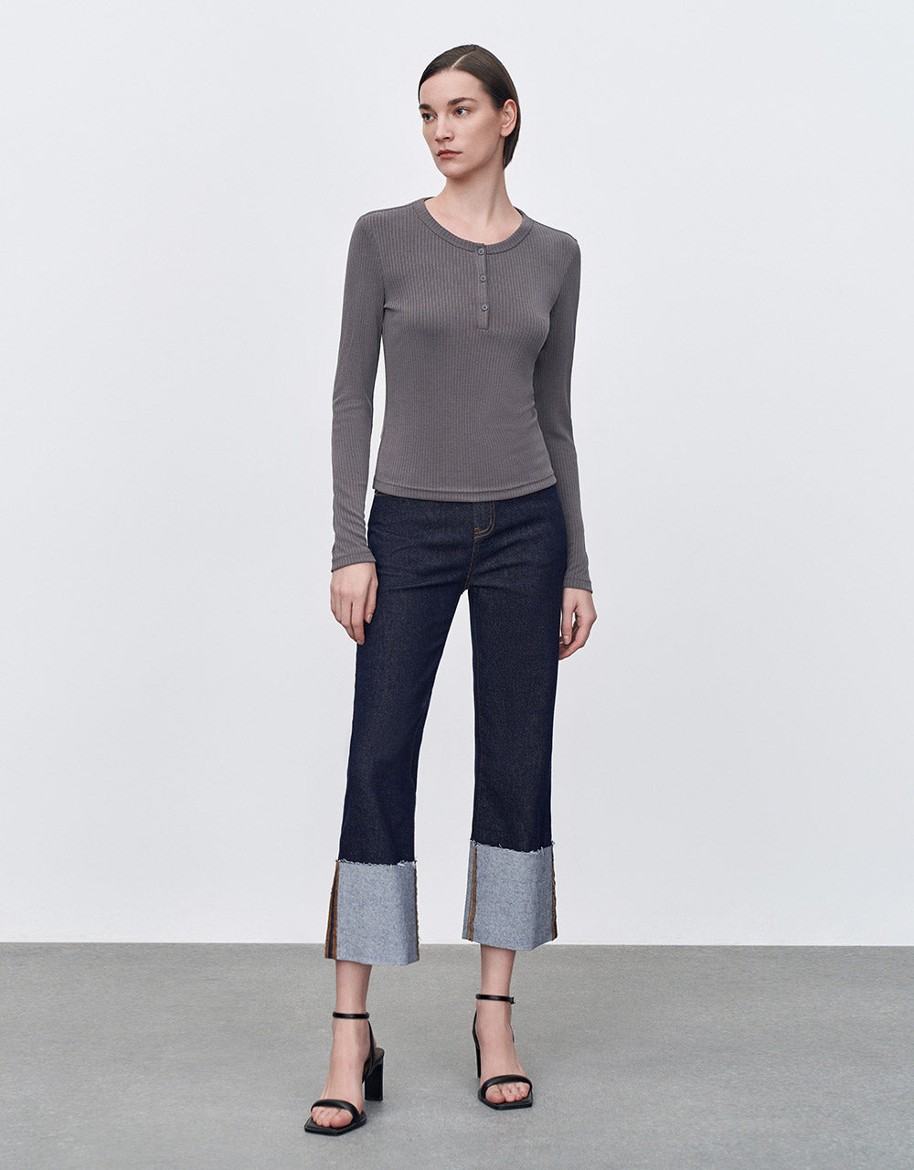 Roll Up Hem Wide Leg Jeans