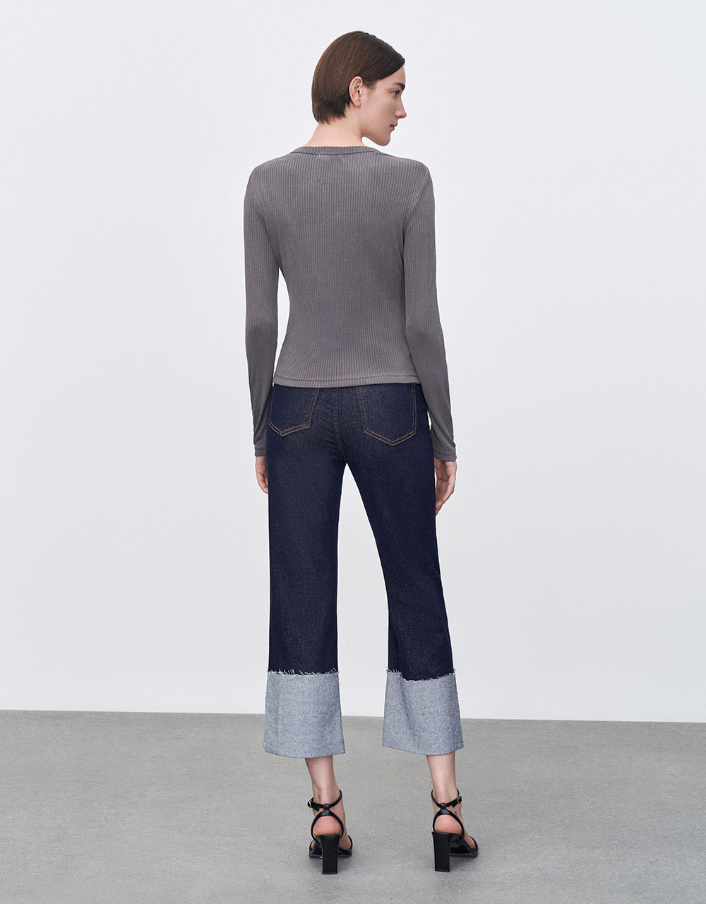 Roll Up Hem Wide Leg Jeans