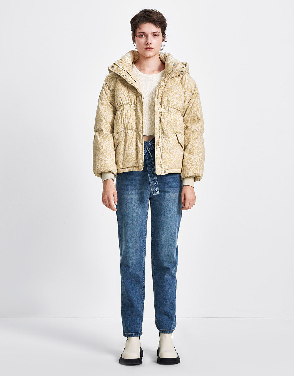 Roll Up Hem Belted Jeans