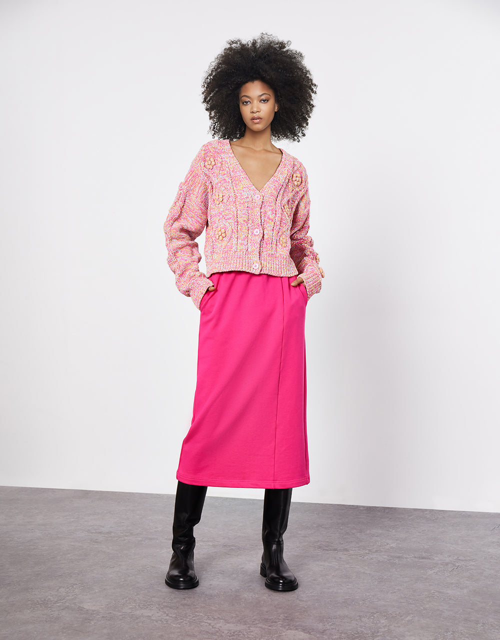 Elastic Waist Midi Skirt