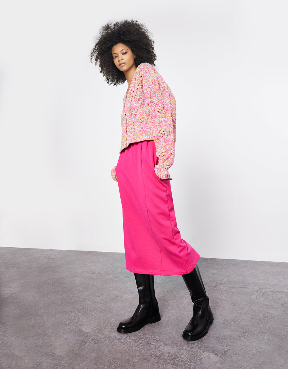 Elastic Waist Midi Skirt