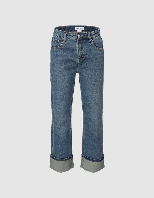 Roll Up Hem Straight Jeans