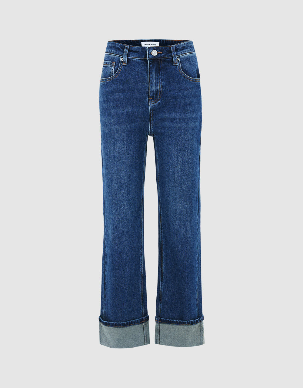 Roll Up Hem Straight Jeans