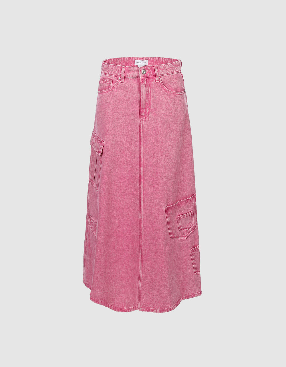 Multi-Pocket Denim Midi Skirt