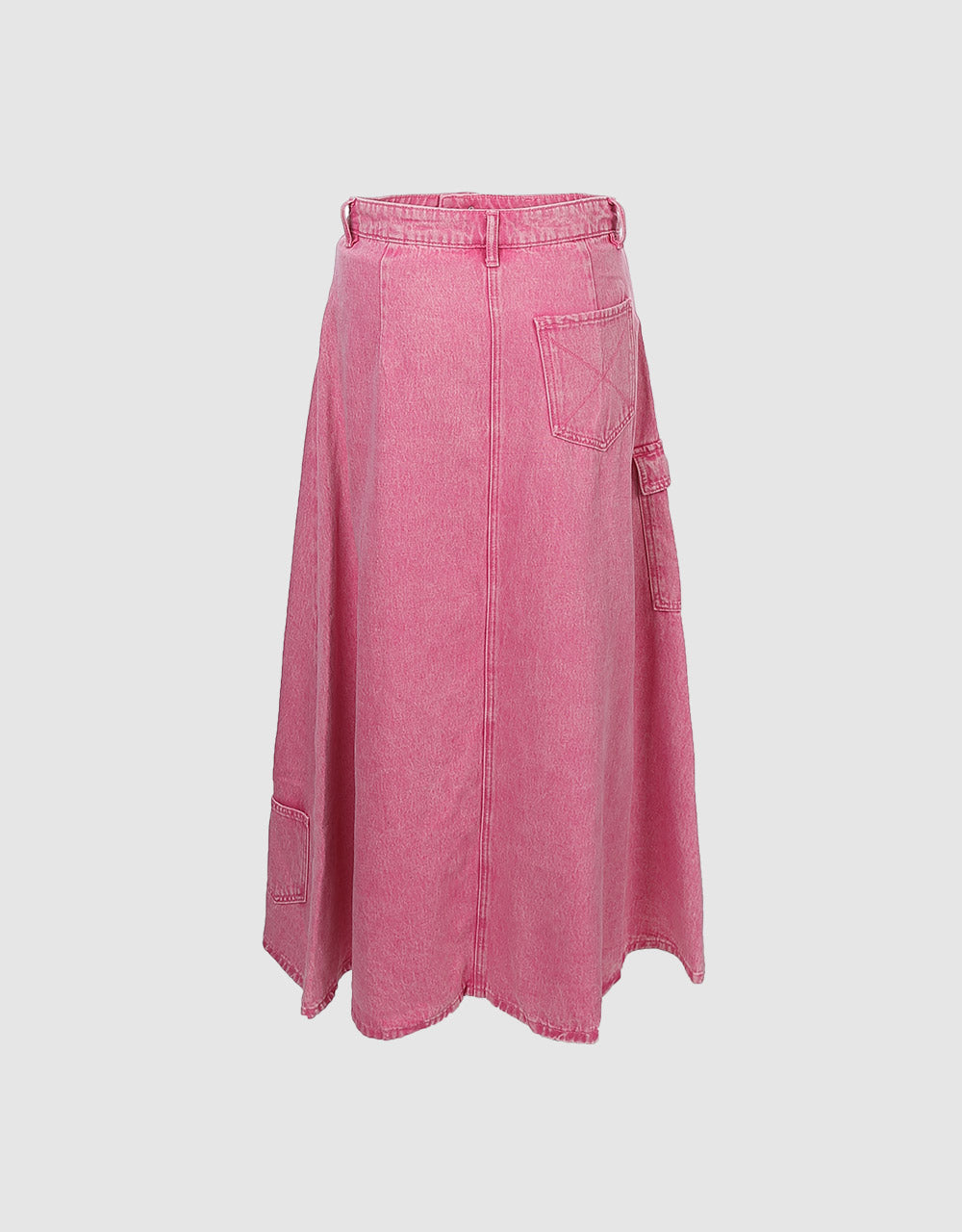 Multi-Pocket Denim Midi Skirt