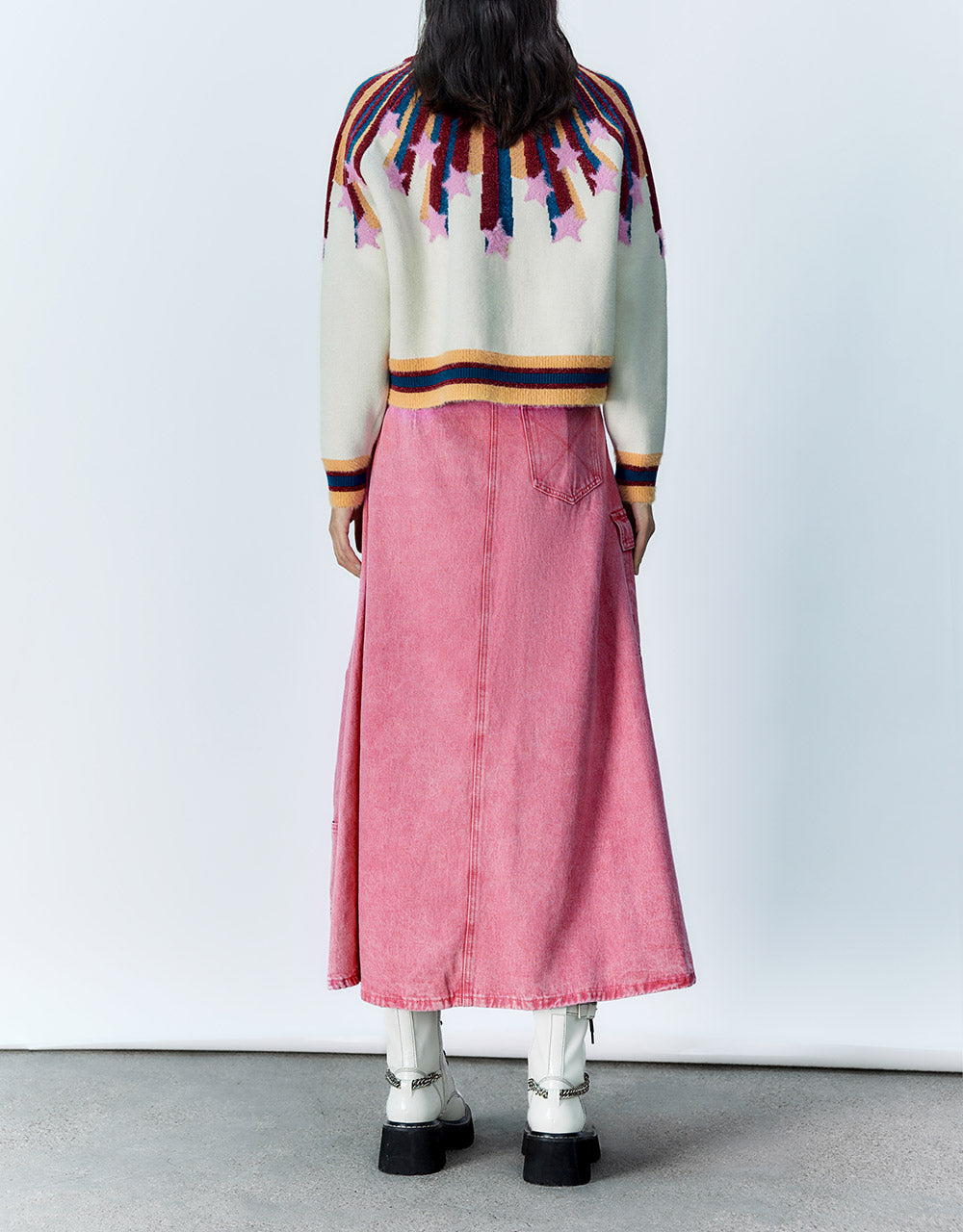 Multi-Pocket Denim Midi Skirt