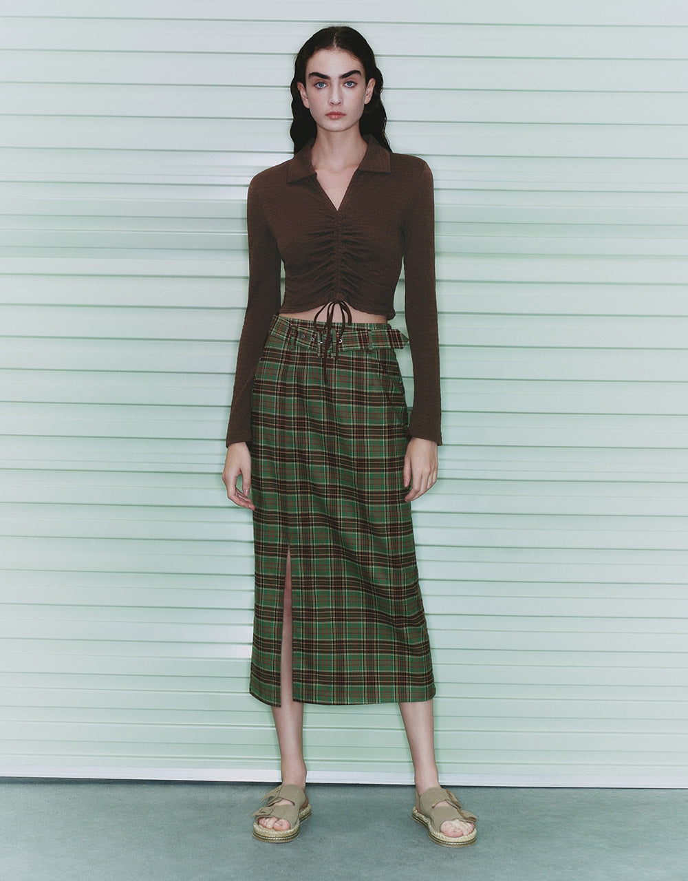 Plaid Belted Maxi Skirt