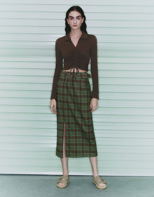 Plaid Belted Maxi Skirt