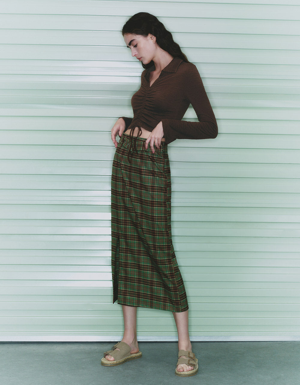 Plaid Belted Maxi Skirt