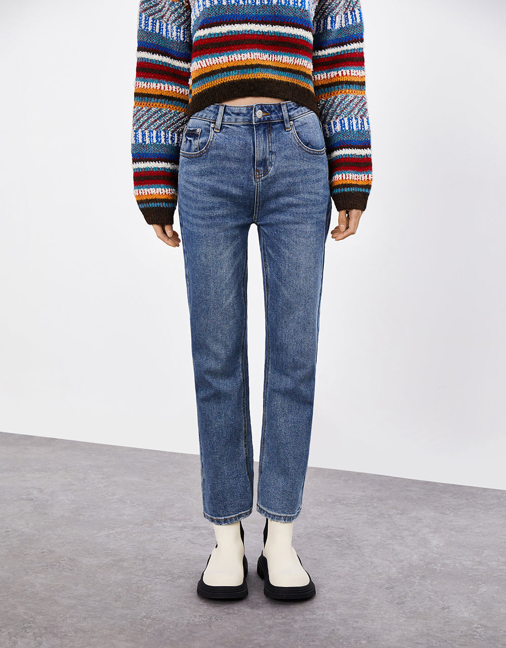 Mid Waist Straight Jeans