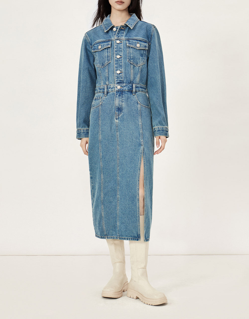 Slit Hem Denim Dress
