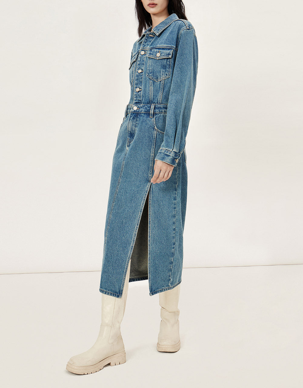 Slit Hem Denim Dress
