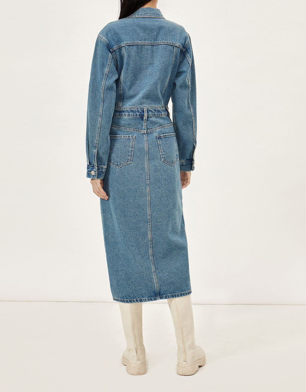 Slit Hem Denim Dress