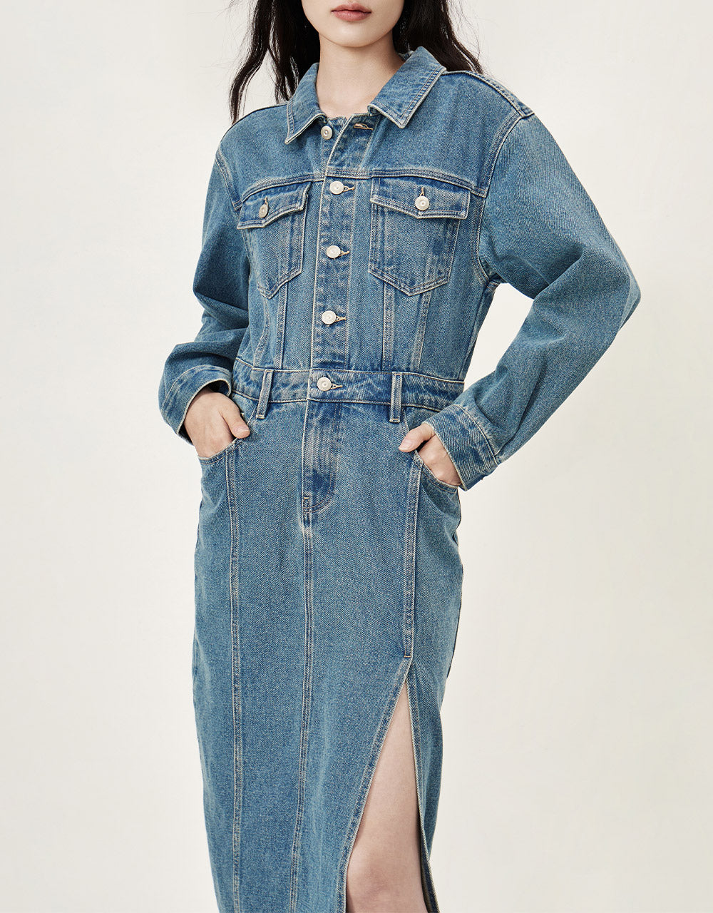 Slit Hem Denim Dress