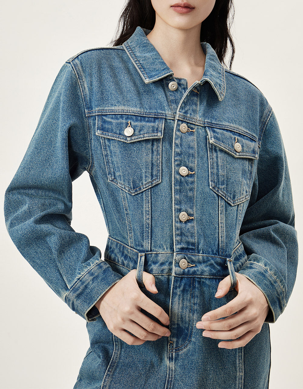 Slit Hem Denim Dress