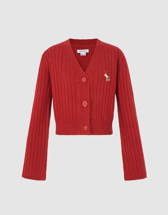 Animal Embroidered Crop Cardigan