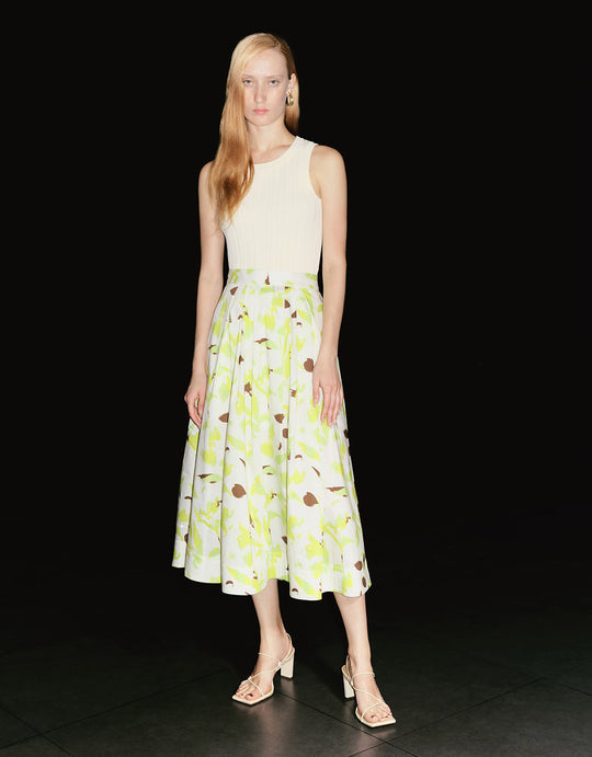 Leaf Print A-Line Skirt