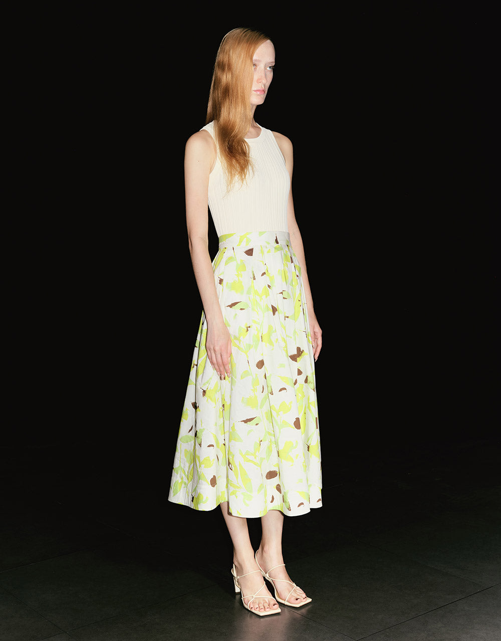 Leaf Print A-Line Skirt