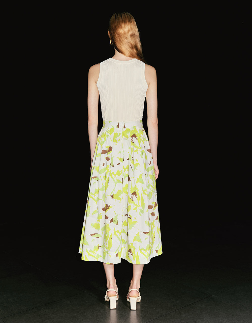 Leaf Print A-Line Skirt
