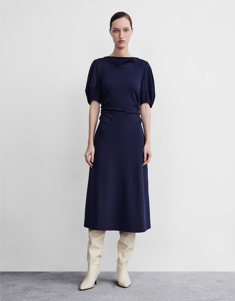 Boat Neck Ruched Dress