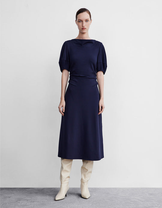 Boat Neck Ruched Dress