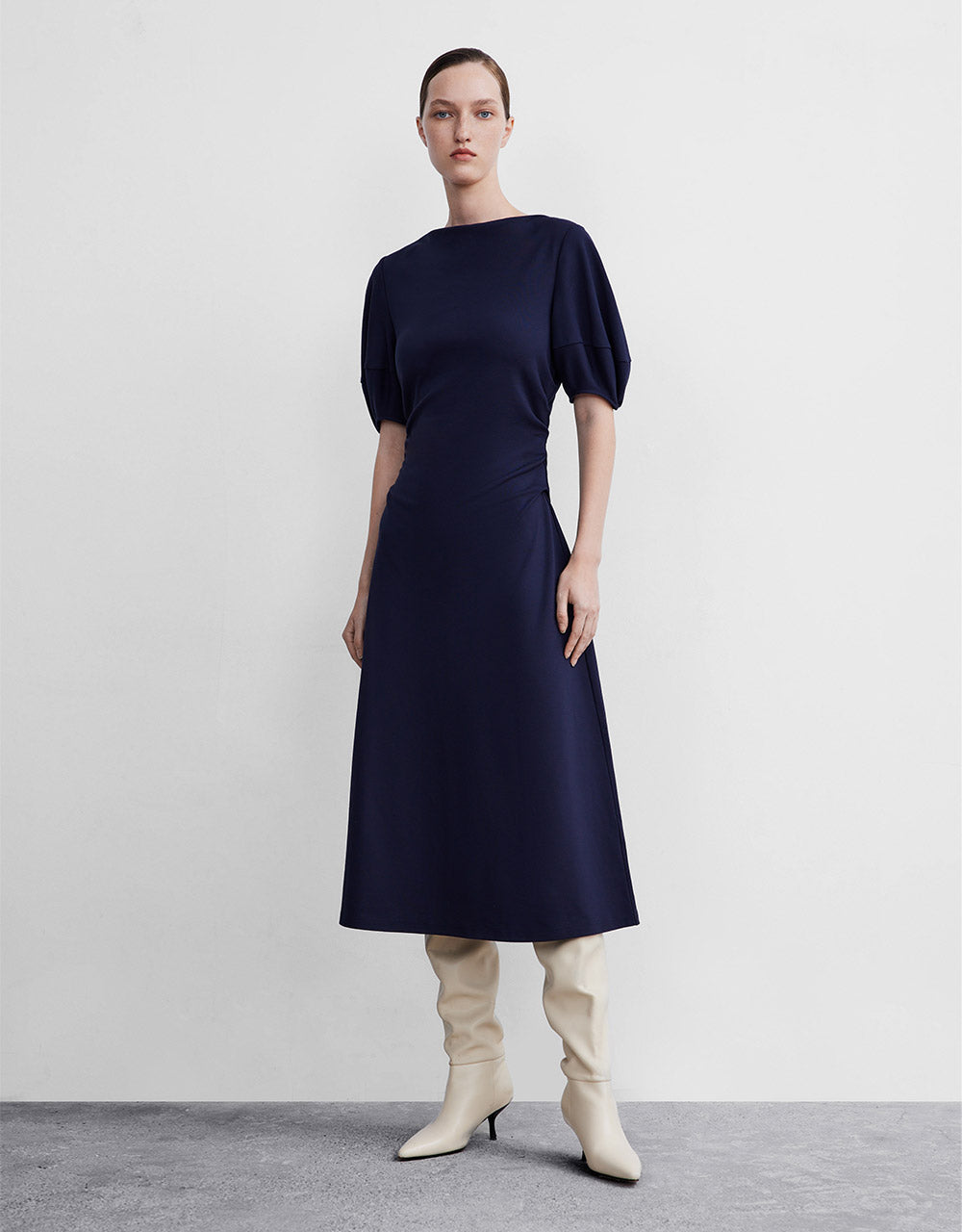 Boat Neck Ruched Dress