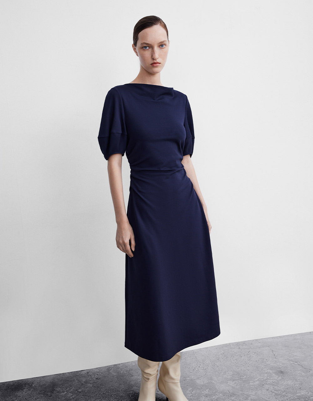 Boat Neck Ruched Dress