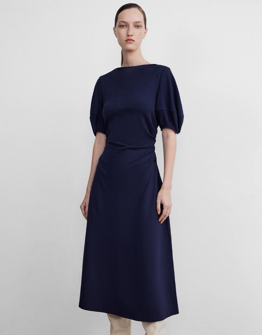 Boat Neck Ruched Dress