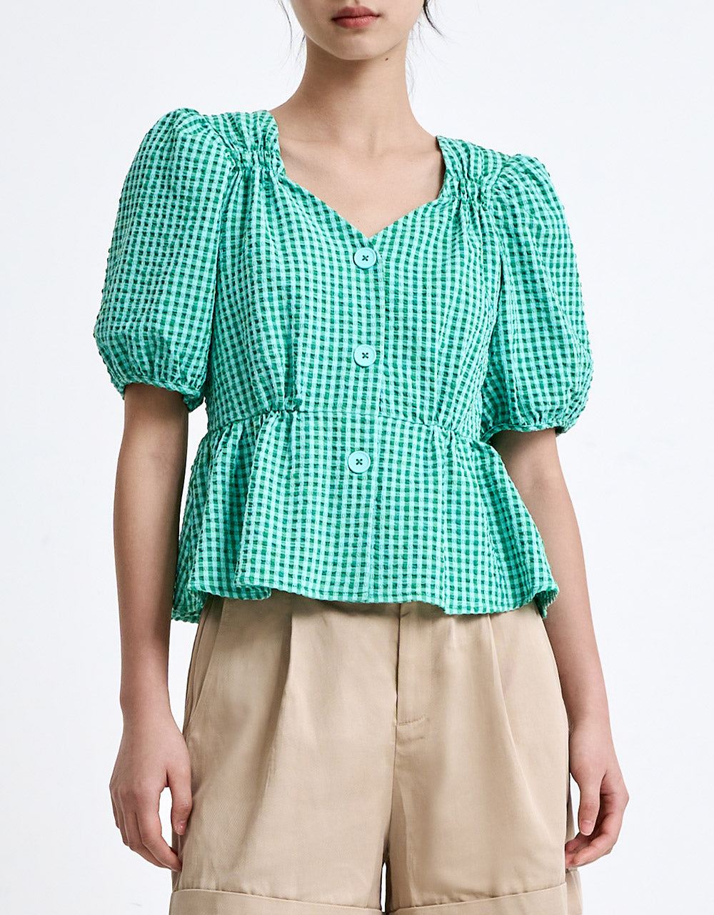 Checkered Peplum Top