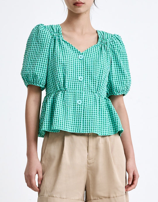Checkered Peplum Top