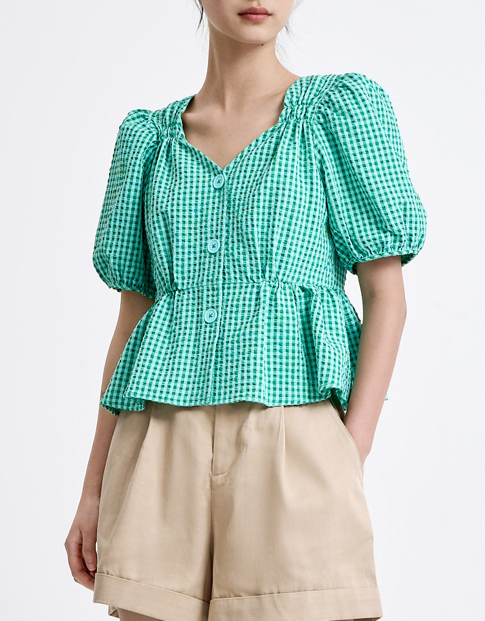 Checkered Peplum Top