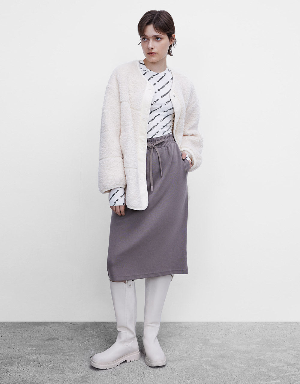 Elastic Waist Midi Skirt