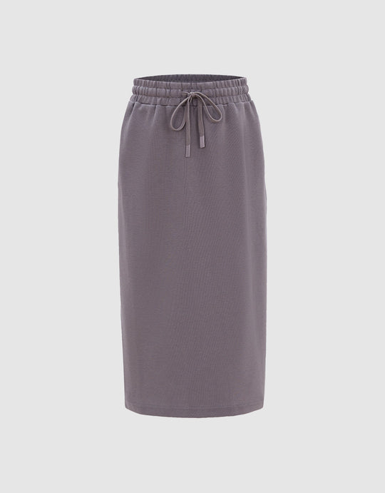 Elastic Waist Midi Skirt