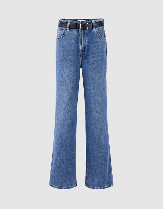 Slit Hem Jeans With Belt