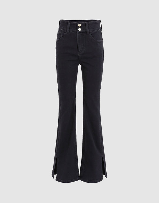 Slit Hem Flare Jeans